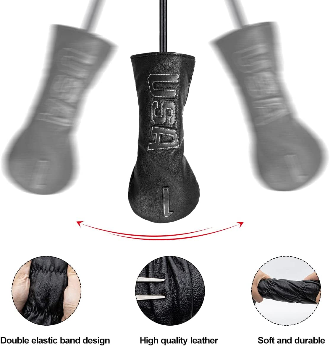 Golf Club Head Covers - USA Leather Driver, Fairway Wood, and Hybrid Headcovers with Number Tags for All Brands