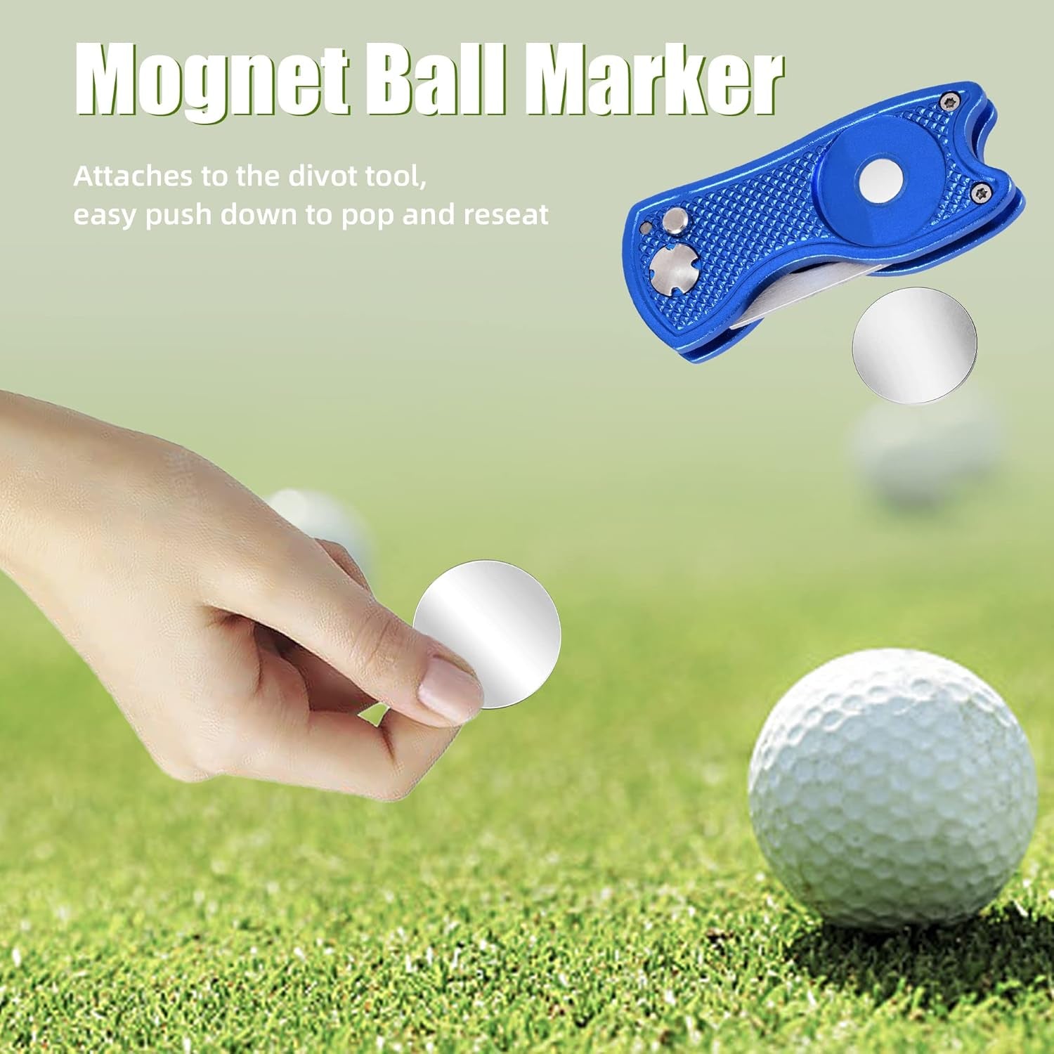 Premium All-Metal Foldable Golf Divot Repair Tool with Pop-Up Button and Magnetic Ball Marker, Available in 2 to 6 Pack