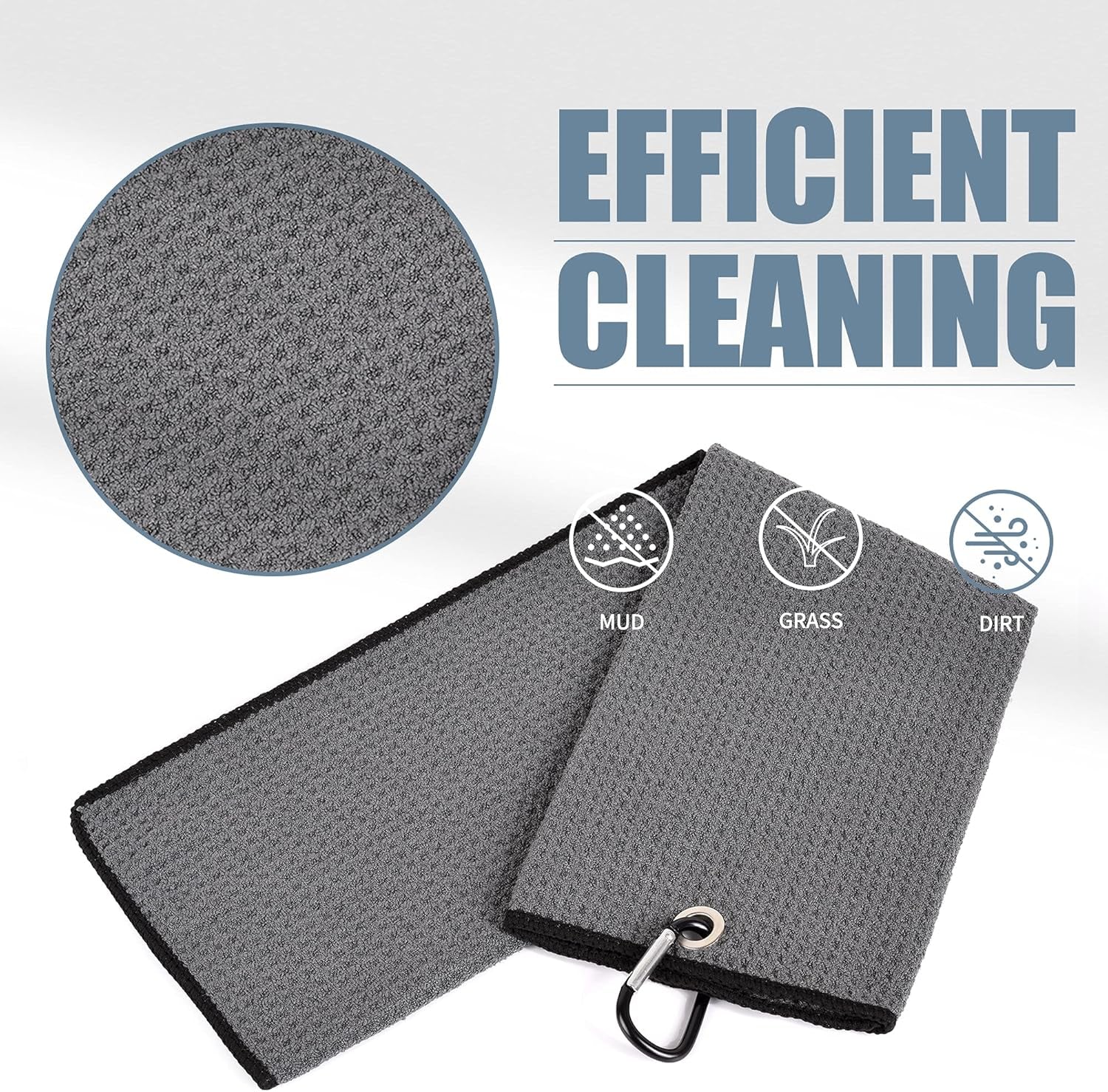 Microfiber Waffle Pattern Golf Towels - Tri-Fold Design with Club Groove Cleaner Brush Tool Kit and Retractable Cord Clip, Ideal Gift for Golf Enthusiasts