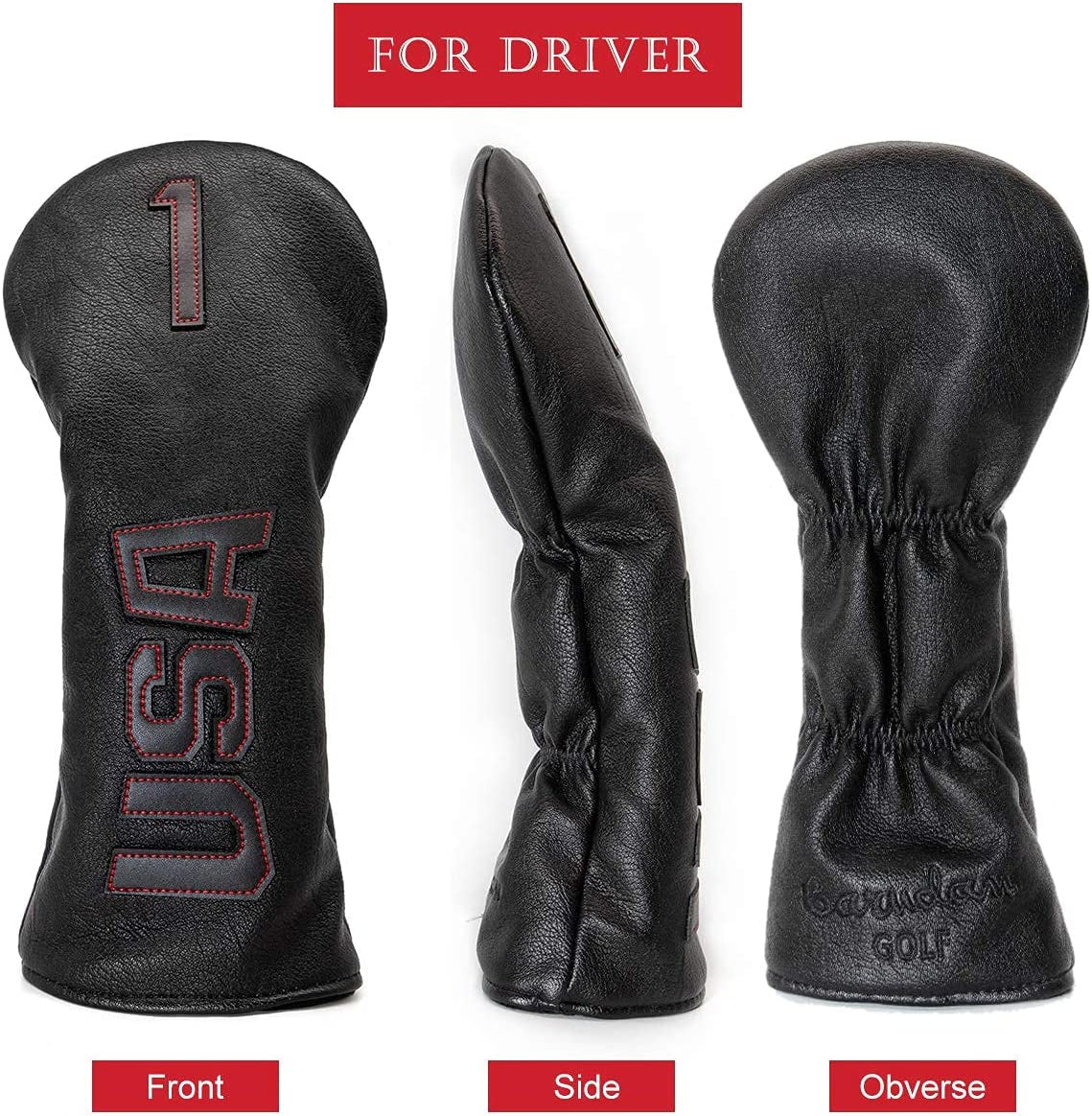 Golf Club Head Covers - USA Leather Driver, Fairway Wood, and Hybrid Headcovers with Number Tags for All Brands