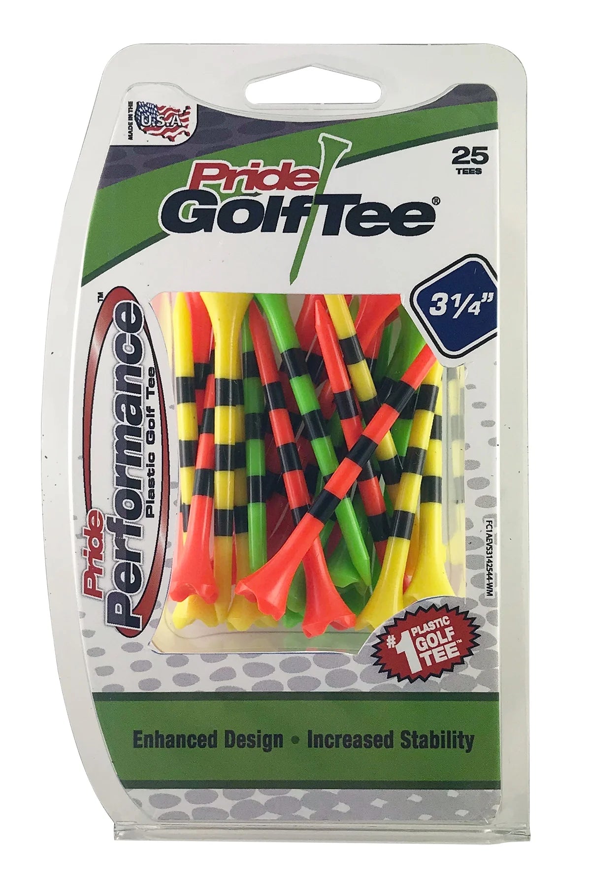Pride Performance 3-1/4" Plastic Golf Tees, Striped Fruit Mix, 25 Count, Low-Resistance Head for Enhanced Drive Distance, Durable Construction