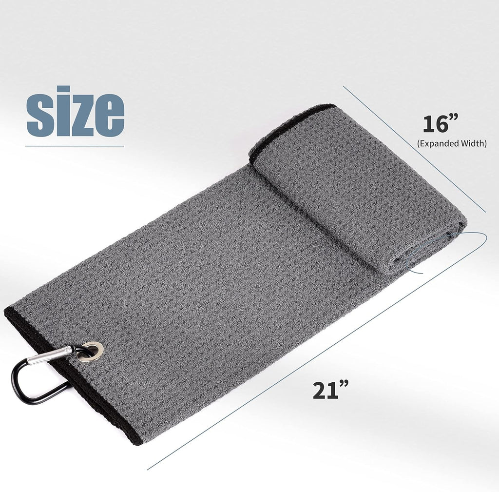 Microfiber Waffle Pattern Golf Towels - Tri-Fold Design with Club Groove Cleaner Brush Tool Kit and Retractable Cord Clip, Ideal Gift for Golf Enthusiasts