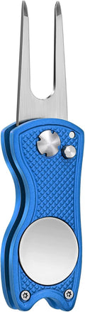 Premium All-Metal Foldable Golf Divot Repair Tool with Pop-Up Button and Magnetic Ball Marker, Available in 2 to 6 Pack