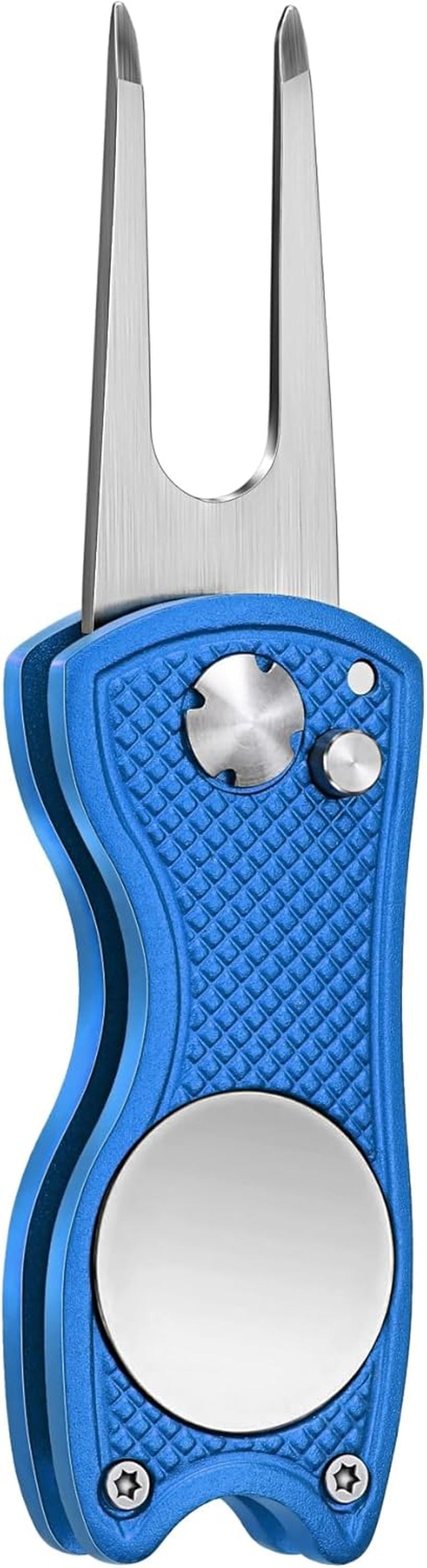 Premium All-Metal Foldable Golf Divot Repair Tool with Pop-Up Button and Magnetic Ball Marker, Available in 2 to 6 Pack
