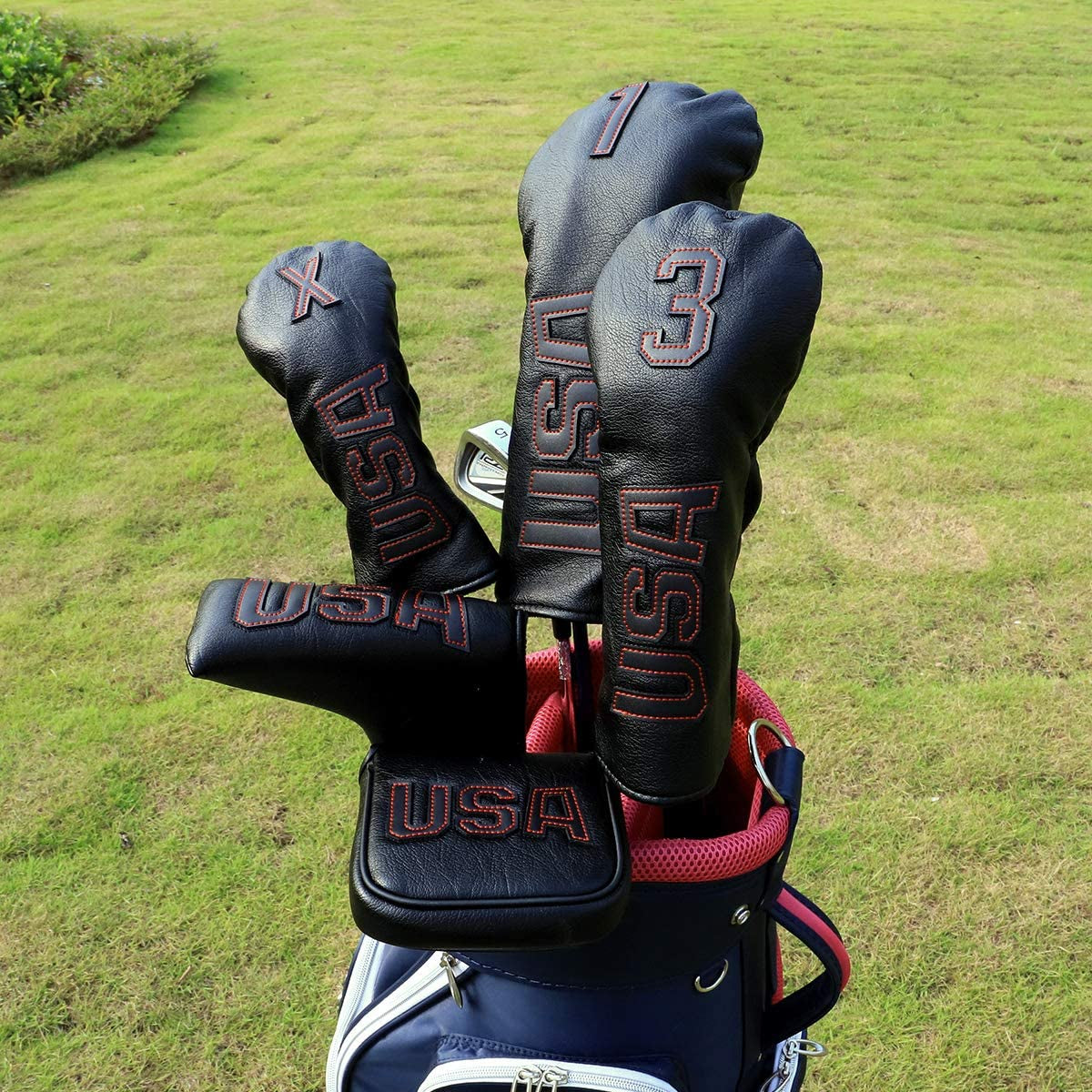 Golf Club Head Covers - USA Leather Driver, Fairway Wood, and Hybrid Headcovers with Number Tags for All Brands