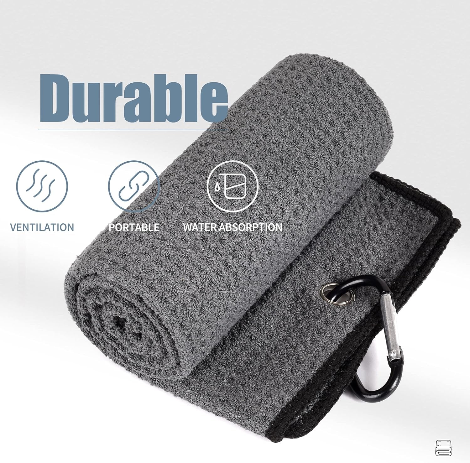 Microfiber Waffle Pattern Golf Towels - Tri-Fold Design with Club Groove Cleaner Brush Tool Kit and Retractable Cord Clip, Ideal Gift for Golf Enthusiasts