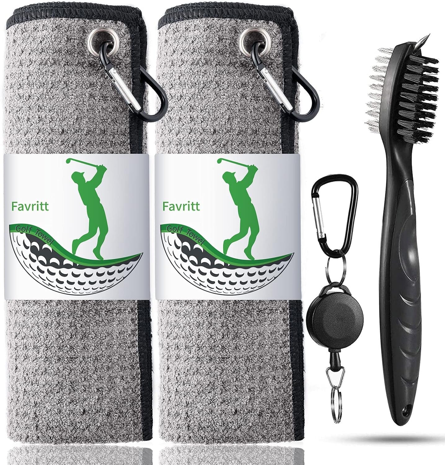 Premium Golf Towel with Clip and Accessories Set - Includes Cleaning Brush and Club Cleaner - Ideal Gift for Golf Enthusiasts