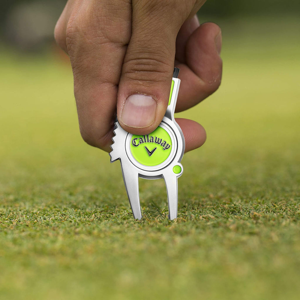 Golf 4 in 1 Divot Repair Tool, Includes Ball Marker, Brush and Groove Cleaner, Green